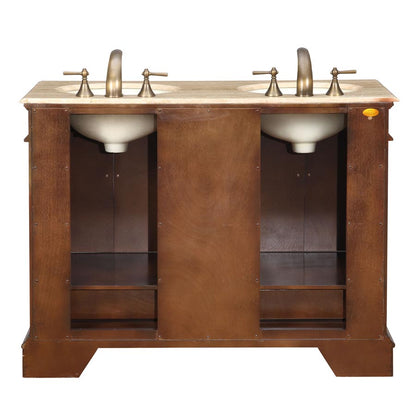 Silkroad Exclusive Classic 48" Red Chestnut Double Sink Vanity with Travertine Top - HYP-0715-T-UIC-48, back