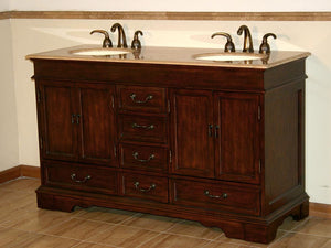 Silkroad Exclusive  Elegant 60" Red Chestnut Travertine Double Sink Vanity - HYP-0715-T-UIC-60