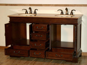 Silkroad Exclusive  Elegant 60" Red Chestnut Travertine Double Sink Vanity - HYP-0715-T-UIC-60 , open