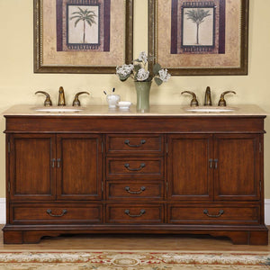 Silkroad Exclusive  Luxurious 72" Red Chestnut Double Vanity with Travertine Top - HYP-0715-T-UIC-72