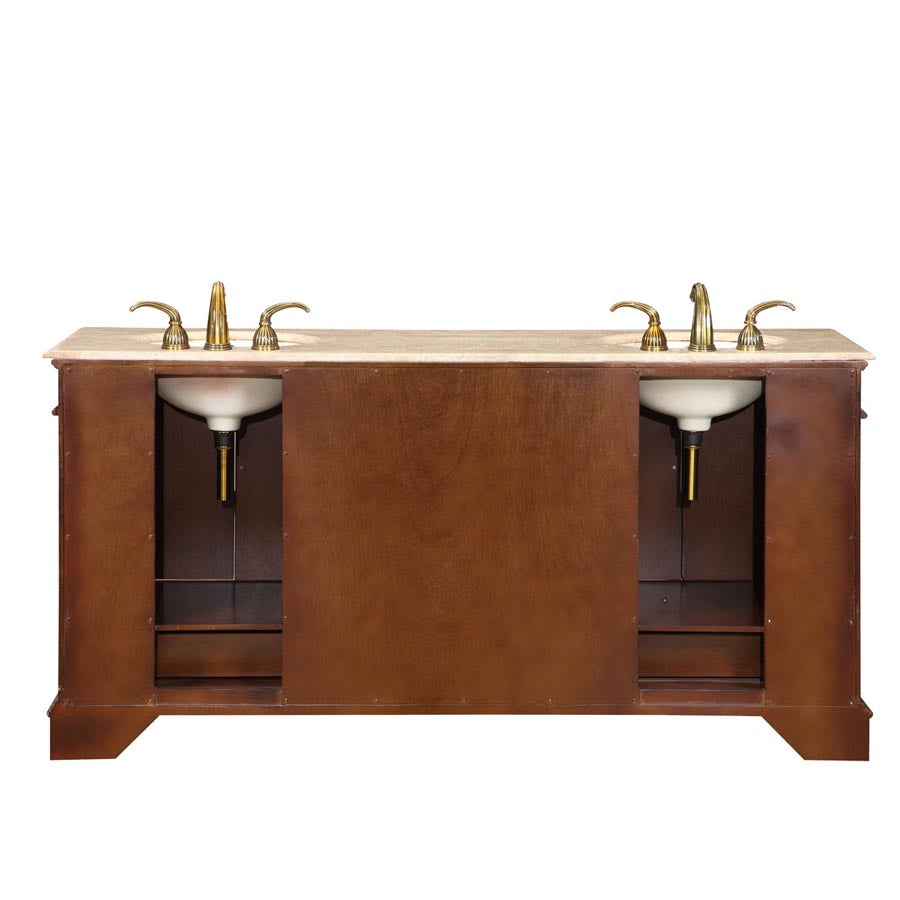 Silkroad Exclusive  Luxurious 72" Red Chestnut Double Vanity with Travertine Top - HYP-0715-T-UIC-72