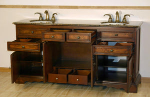 Silkroad Exclusive Grand 72" Double Sink Vanity in Red Chestnut with Baltic Granite - HYP-0716-BB-UIC-72