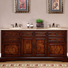 Load image into Gallery viewer, Silkroad Exclusive Opulent 72&quot; Red Chestnut Double Sink Vanity with Travertine Top - HYP-0716-T-UIC-72