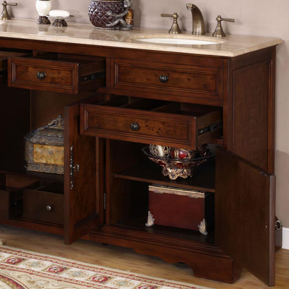 Silkroad Exclusive Opulent 72" Red Chestnut Double Sink Vanity with Travertine Top - HYP-0716-T-UIC-72