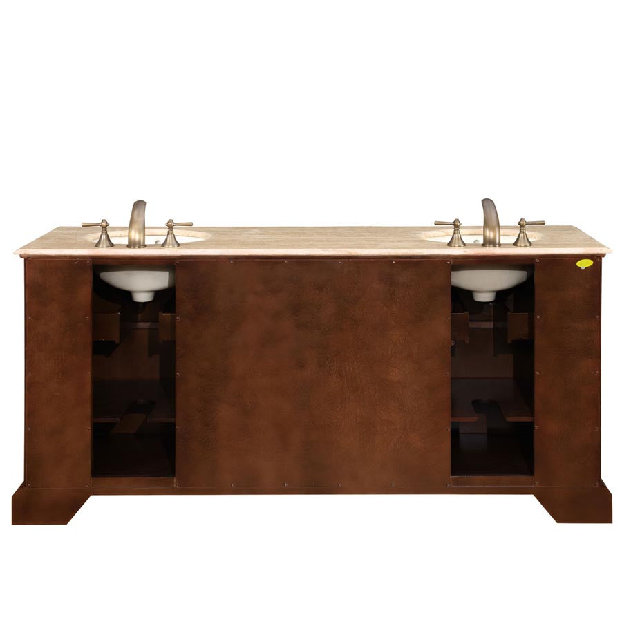 Silkroad Exclusive Opulent 72" Red Chestnut Double Sink Vanity with Travertine Top - HYP-0716-T-UIC-72, back