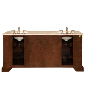 Silkroad Exclusive Opulent 72" Red Chestnut Double Sink Vanity with Travertine Top - HYP-0716-T-UIC-72, back