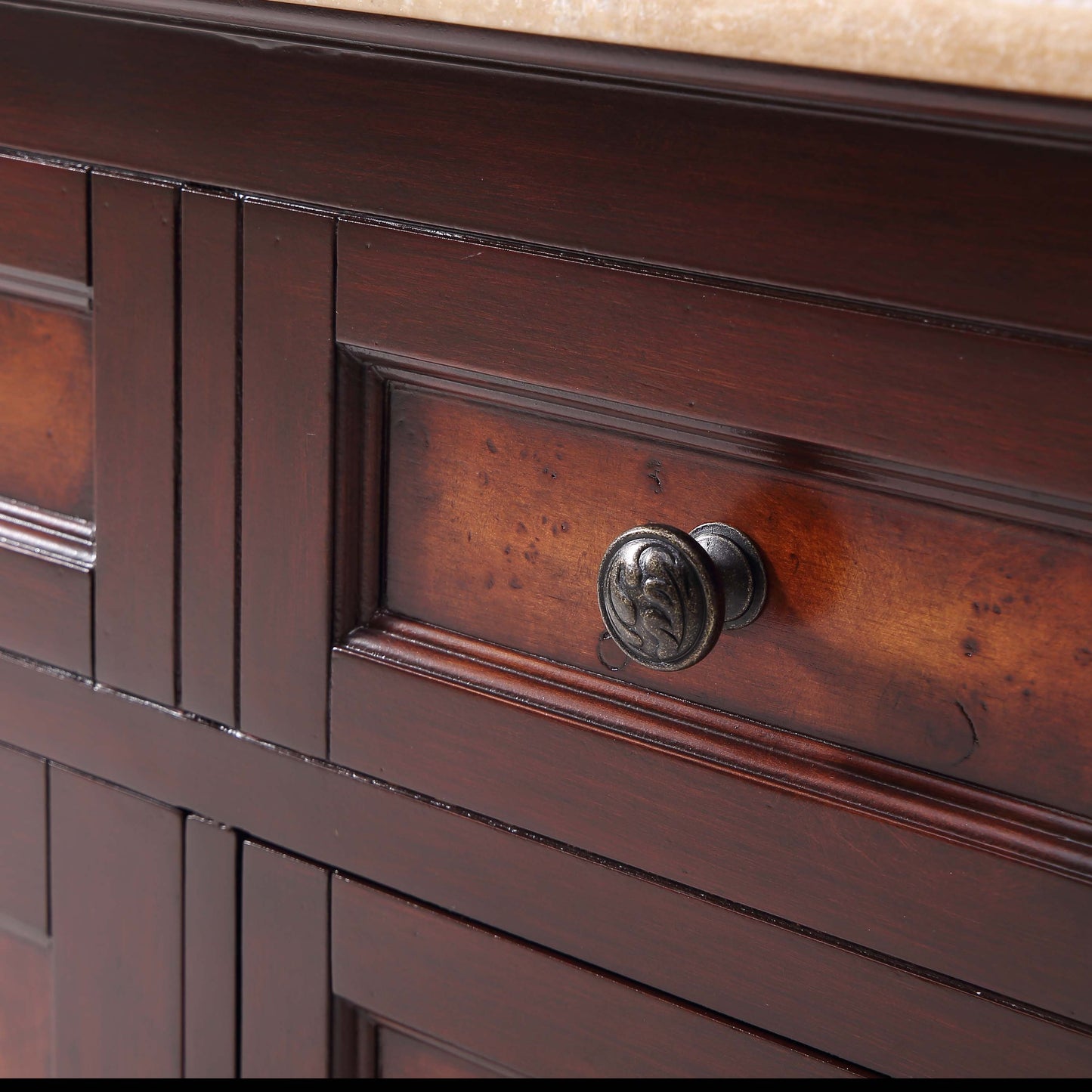 Silkroad Exclusive Elegant 48" Double Sink Vanity with Travertine Top in Red Chestnut - HYP-0716-T-UWC-48