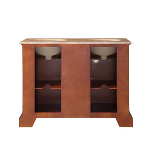 Silkroad Exclusive Elegant 48" Double Sink Vanity with Travertine Top in Red Chestnut - HYP-0716-T-UWC-48, back