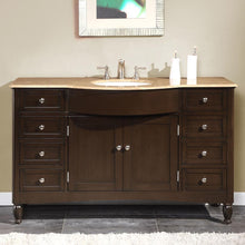 Load image into Gallery viewer, Silkroad Exclusive Sophisticated 58&quot; Single Sink Vanity with Dark Walnut Finish and Travertine Top- HYP-0717-T-UWC-58