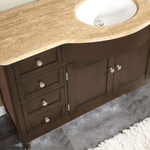 Silkroad Exclusive Sophisticated 58" Single Sink Vanity with Dark Walnut Finish and Travertine Top- HYP-0717-T-UWC-58
