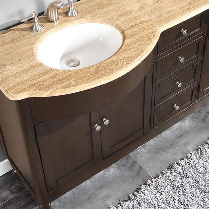 Silkroad Exclusive 72" Dark Walnut Double Sink Vanity Travertine Top & White Ceramic Sinks - HYP-0717-T-UWC-72