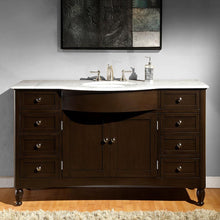 Load image into Gallery viewer, Silkroad Exclusive 58&quot; Carrara Marble Top Single Sink Bathroom Vanity in Dark Walnut - HYP-0717-WM-UWC-58