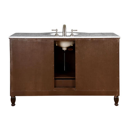 Silkroad Exclusive 58" Carrara Marble Top Single Sink Bathroom Vanity in Dark Walnut - HYP-0717-WM-UWC-58, back