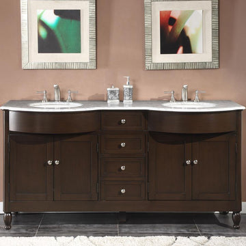 Silkroad Exclusive 72" Double Sink Dark Walnut Vanity with White Carrara Marble Top - HYP-0717-WM-UWC-72