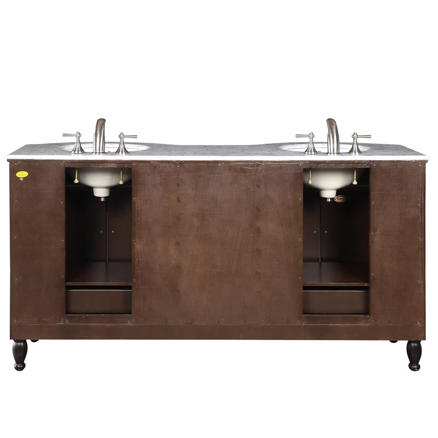 Silkroad Exclusive 72" Double Sink Dark Walnut Vanity with White Carrara Marble Top - HYP-0717-WM-UWC-72, back