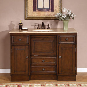 Silkroad Exclusive Transitional 48" Walnut Single Sink Vanity with Travertine Top - HYP-0718-T-UIC-48