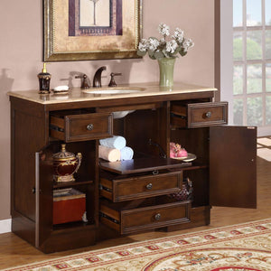 Silkroad Exclusive Transitional 48" Walnut Single Sink Vanity with Travertine Top - HYP-0718-T-UIC-48, open