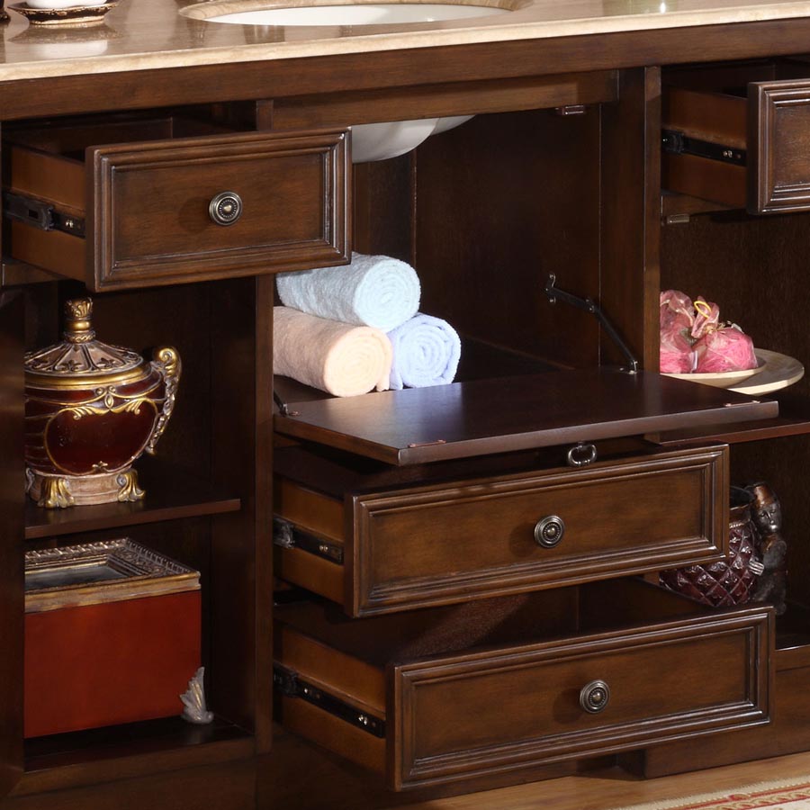 Silkroad Exclusive Transitional 48" Walnut Single Sink Vanity with Travertine Top - HYP-0718-T-UIC-48