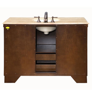 Silkroad Exclusive Transitional 48" Walnut Single Sink Vanity with Travertine Top - HYP-0718-T-UIC-48, back