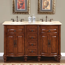 Load image into Gallery viewer, Silkroad Exclusive 55&quot; Double Sink American Chestnut Vanity with Crema Marfil Marble Top - HYP-0719-CM-UIC-55