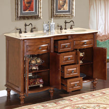 Load image into Gallery viewer, Silkroad Exclusive 55&quot; Double Sink American Chestnut Vanity with Crema Marfil Marble Top - HYP-0719-CM-UIC-55, open