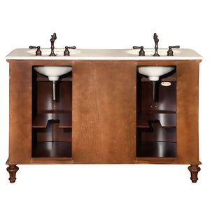 Silkroad Exclusive 55" Double Sink American Chestnut Vanity with Crema Marfil Marble Top - HYP-0719-CM-UIC-55, back