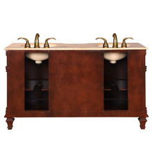 Load image into Gallery viewer, Silkroad Exclusive 60&quot; Brazilian Rosewood Double Sink Vanity with Travertine Top - HYP-0722-T-UIC-60, back