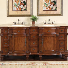 Load image into Gallery viewer, Silkroad Exclusive 72&quot; Luxurious Double Sink Brazilian Rosewood Vanity with Travertine Top- HYP-0722-T-UIC-72