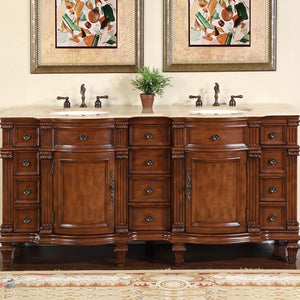 Silkroad Exclusive 72" Luxurious Double Sink Brazilian Rosewood Vanity with Travertine Top- HYP-0722-T-UIC-72