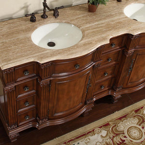 Silkroad Exclusive 72" Luxurious Double Sink Brazilian Rosewood Vanity with Travertine Top- HYP-0722-T-UIC-72