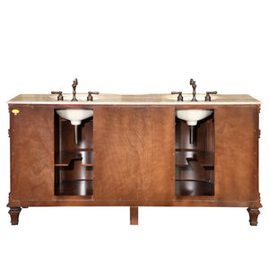 Silkroad Exclusive 72" Luxurious Double Sink Brazilian Rosewood Vanity with Travertine Top- HYP-0722-T-UIC-72, back