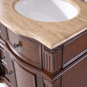 Silkroad Exclusive 48" Traditional Double Sink Vanity with Travertine Top - Brazilian Rosewood - HYP-0722-T-UWC-48