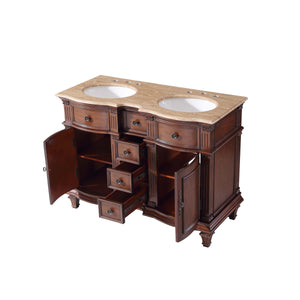 Silkroad Exclusive 48" Traditional Double Sink Vanity with Travertine Top - Brazilian Rosewood - HYP-0722-T-UWC-48