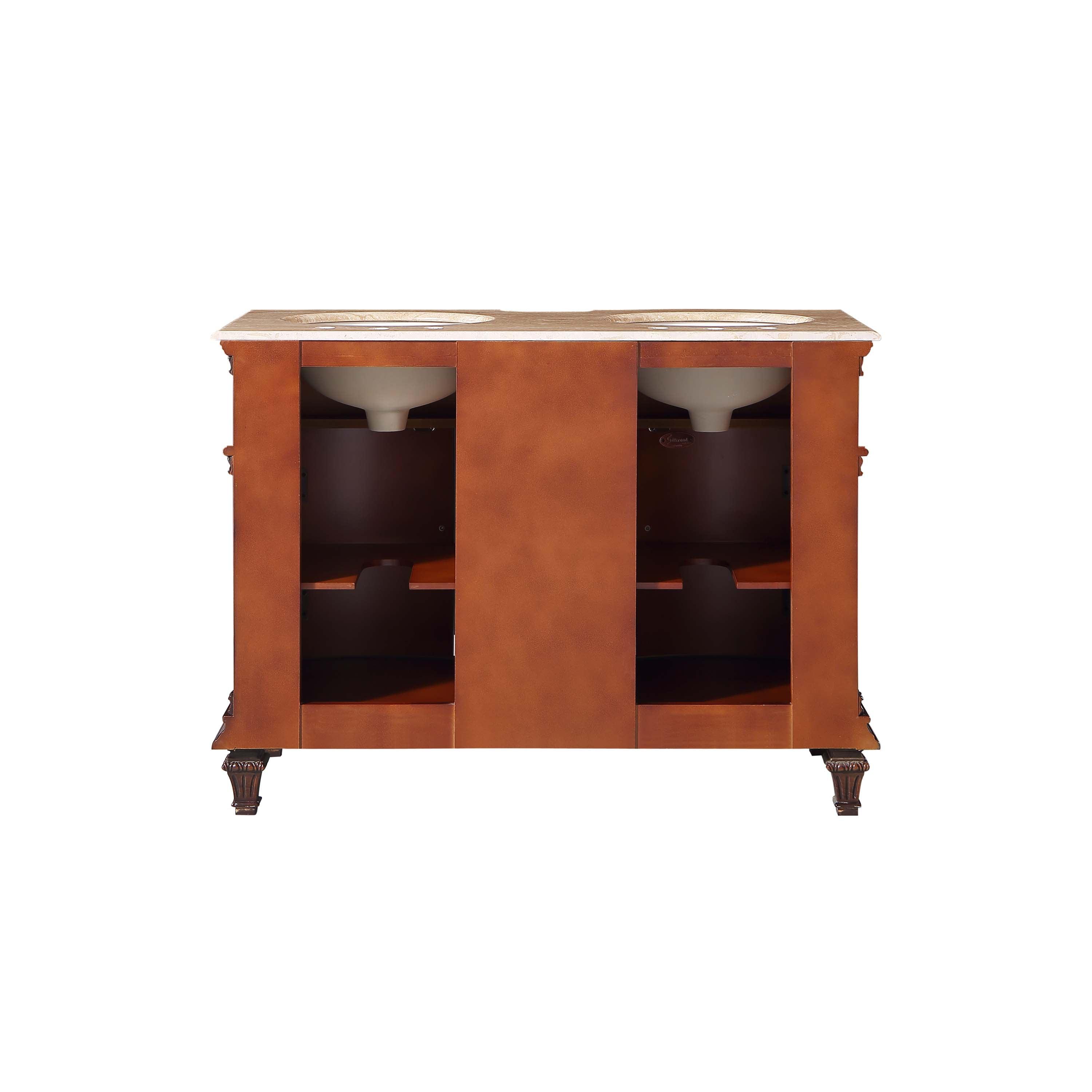 Silkroad Exclusive 48" Traditional Double Sink Vanity with Travertine Top - Brazilian Rosewood - HYP-0722-T-UWC-48