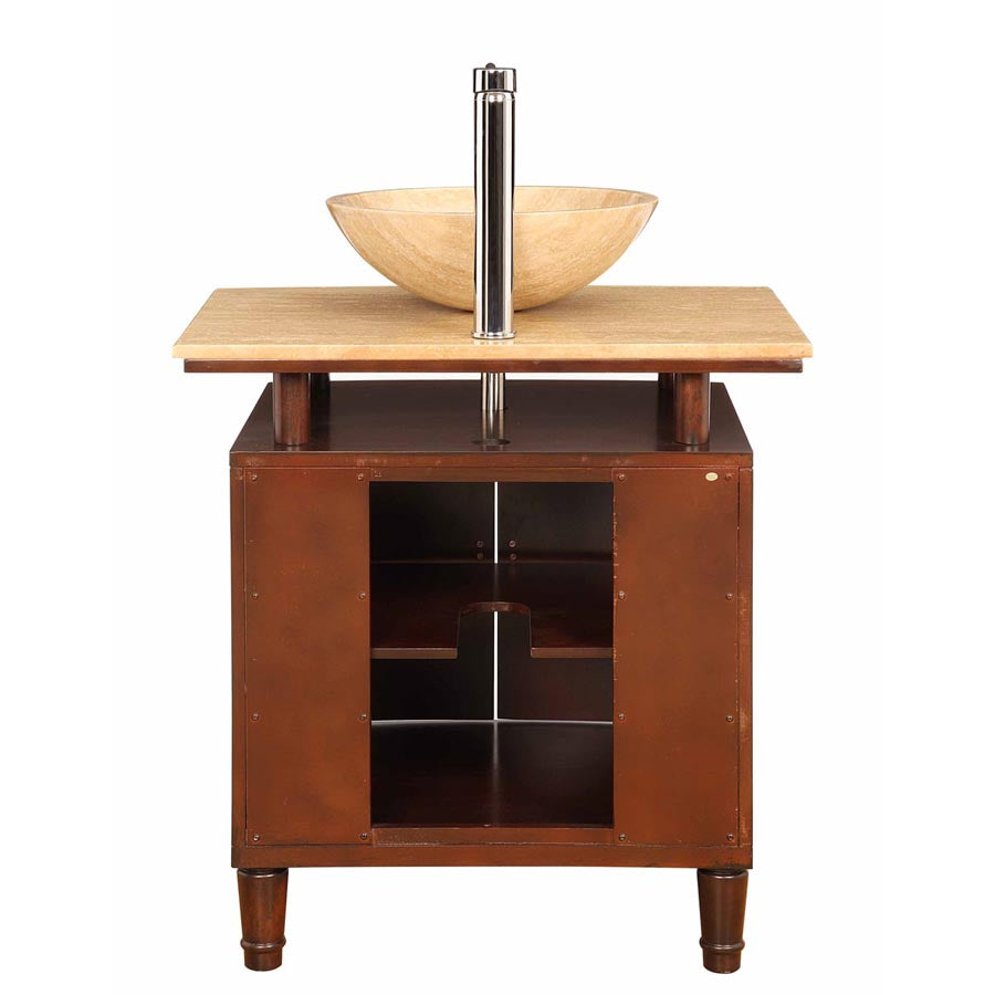 Silkroad Exclusive  29-inch Modern Vanity with Travertine Top and Dark Chestnut Finish