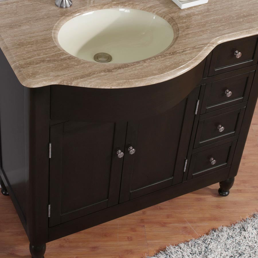 Silkroad Exclusive 38" Dark Walnut Single Sink Vanity with Travertine - HYP-0902-T-UIC-38, Left Sink