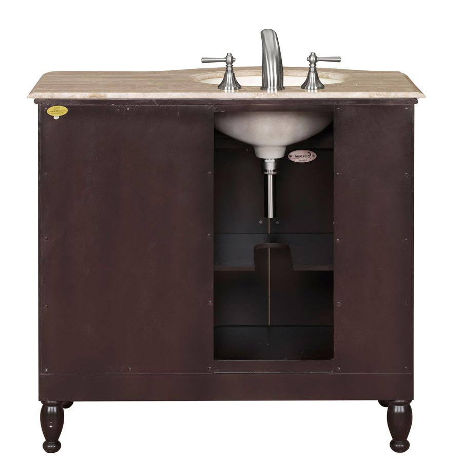 Silkroad Exclusive 38" Dark Walnut Single Sink Vanity with Travertine - HYP-0902-T-UIC-38, Left Sink, back