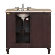 Load image into Gallery viewer, Silkroad Exclusive 38&quot; Dark Walnut Single Sink Vanity with Travertine - HYP-0902-T-UIC-38, Right Sink, back
