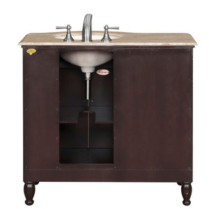 Silkroad Exclusive 38" Dark Walnut Single Sink Vanity with Travertine - HYP-0902-T-UIC-38, Right Sink, back