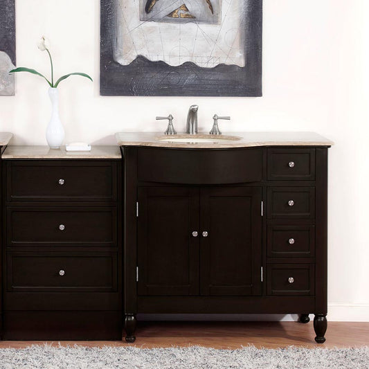 Silkroad Exclusive 58" Single Sink Vanity in Dark Walnut with Travertine Top - HYP-0902-T-UIC-58, Left Sink