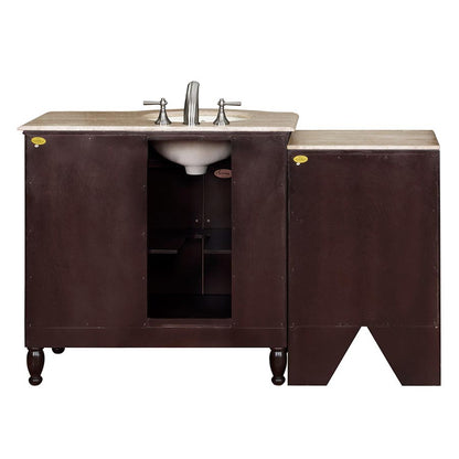 Silkroad Exclusive 58" Single Sink Vanity in Dark Walnut with Travertine Top - HYP-0902-T-UIC-58, Left Sink, back