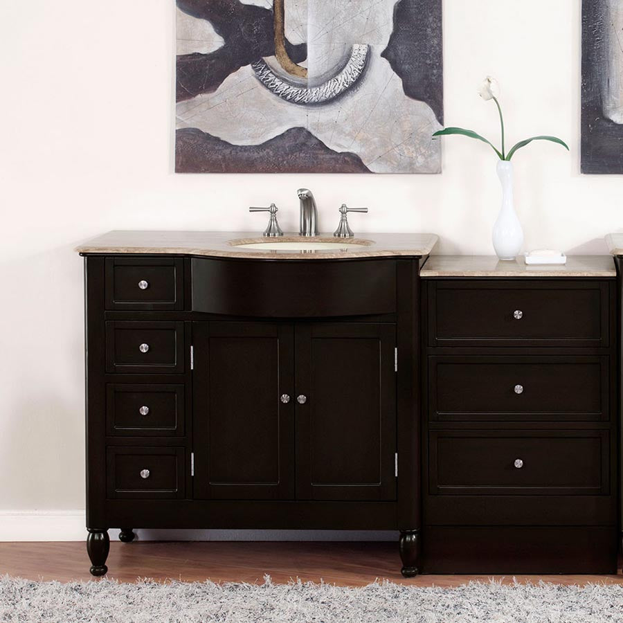 Silkroad Exclusive 58" Single Sink Vanity in Dark Walnut with Travertine Top - HYP-0902-T-UIC-58, Right Sink