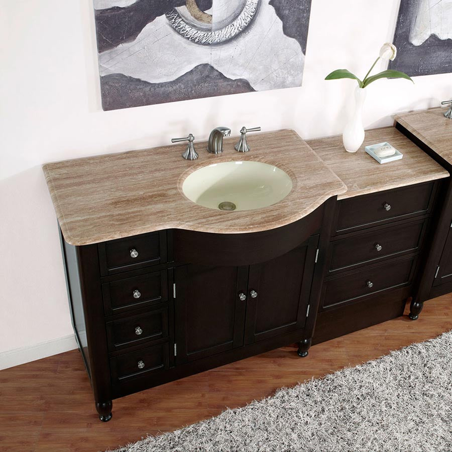 Silkroad Exclusive 58" Single Sink Vanity in Dark Walnut with Travertine Top - HYP-0902-T-UIC-58, Right Sink