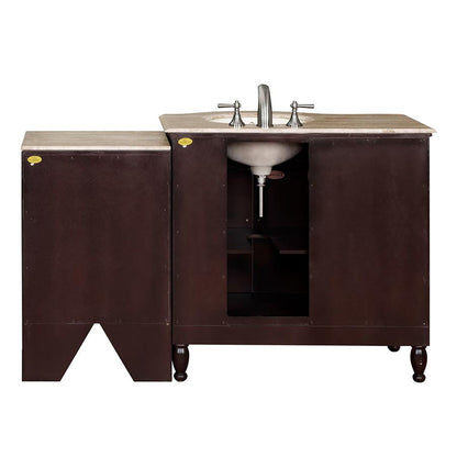 Silkroad Exclusive 58" Single Sink Vanity in Dark Walnut with Travertine Top - HYP-0902-T-UIC-58, Right Sink, back