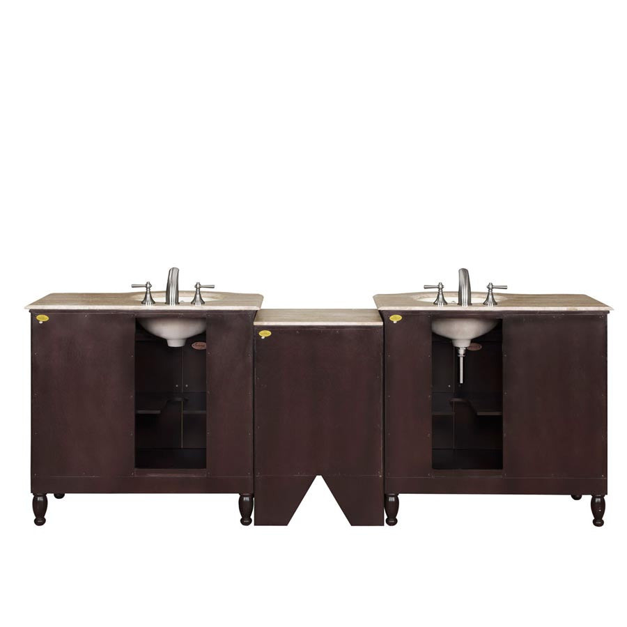 Silkroad Exclusive 95" Double Sink Dark Walnut Vanity with Travertine Top - HYP-0902-T-UIC-95, back