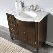 Load image into Gallery viewer, Silkroad Exclusive  38-inch Carrara White Marble Top Single Sink Bathroom Vanity - HYP-0902-WM-UWC-38, Right Sink