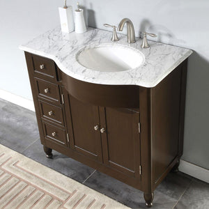 Silkroad Exclusive  38-inch Carrara White Marble Top Single Sink Bathroom Vanity - HYP-0902-WM-UWC-38, Right Sink