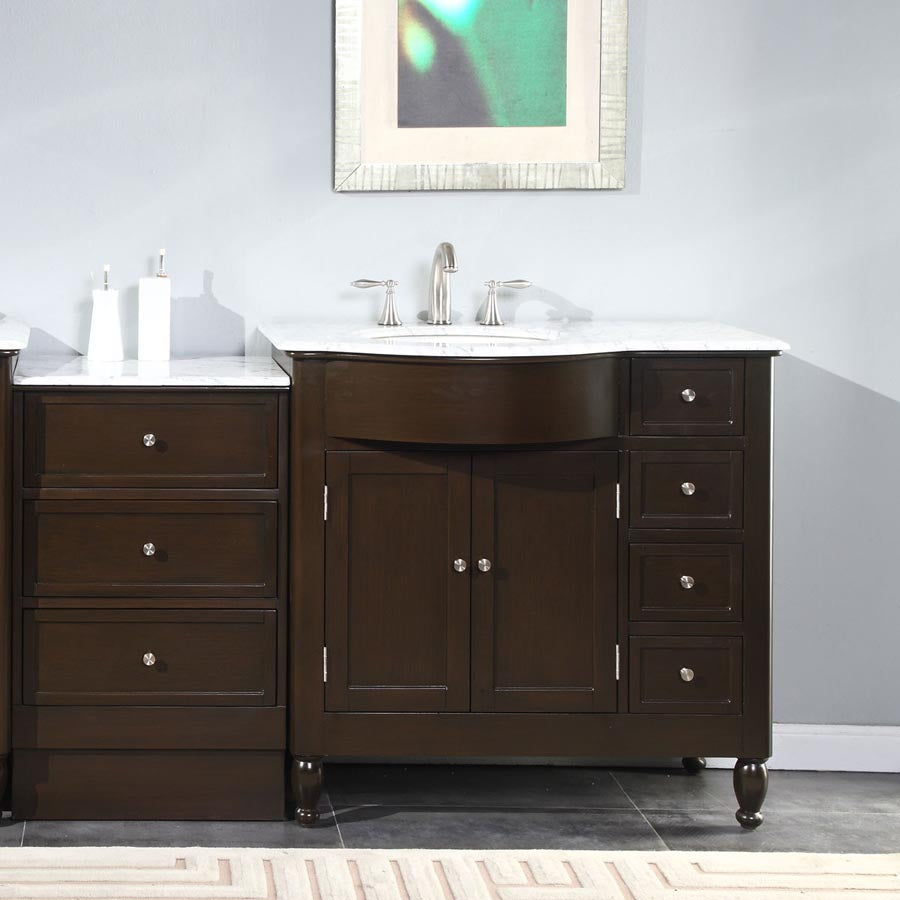 Silkroad Exclusive 58" Dark Walnut Single Sink Vanity with Carrara Marble - HYP-0902-WM-UWC-58, Left Sink