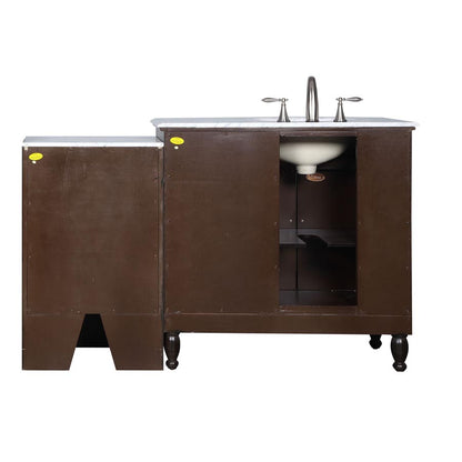 Silkroad Exclusive 58" Dark Walnut Single Sink Vanity with Carrara Marble - HYP-0902-WM-UWC-58, Left Sink, back