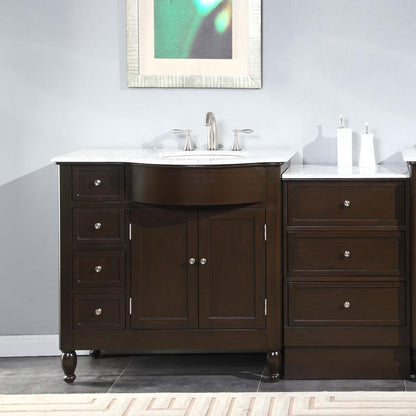 Silkroad Exclusive 58" Dark Walnut Single Sink Vanity with Carrara Marble - HYP-0902-WM-UWC-58, Right Sink